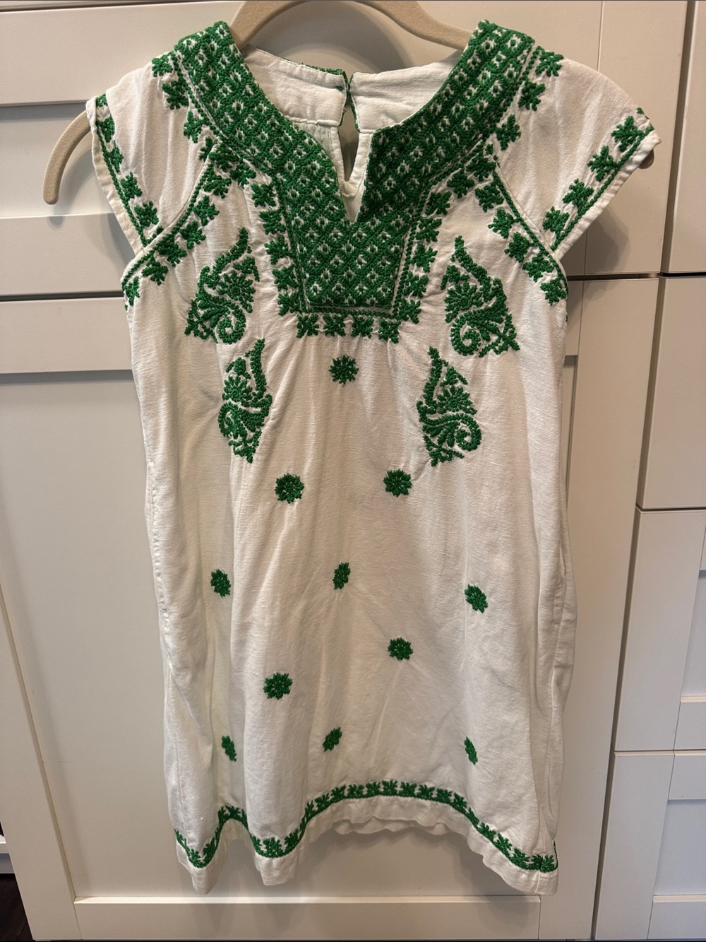 Roller Rabbit White Dress with Green Embroidery